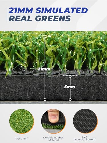 Sturdum Green 5x4ft Golf Hitting Mat Set with Rebound Turf & Tees - 21mm