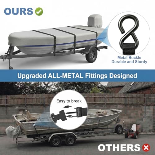 1200D Gray 16ft Jon Boat Cover with Metal Hooks and Reinforced Seams