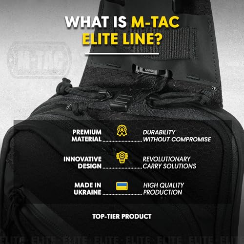 M-Tac Elite Sling Bag Black Hex Loop - EDC Tactical Crossbody CCW Chest Pack