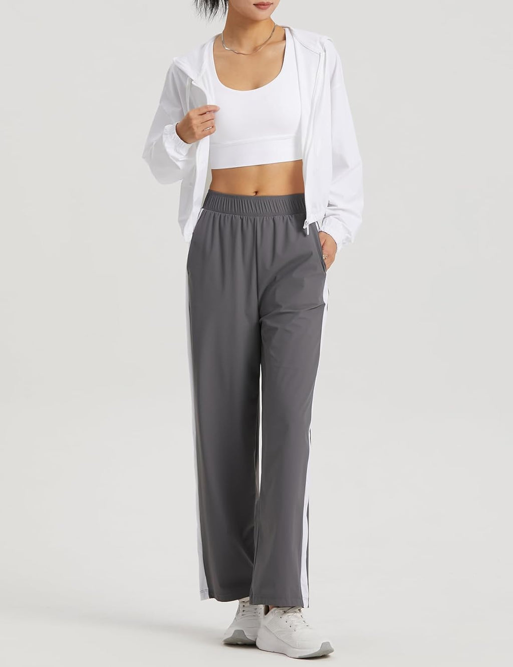 Wyeysyt Women's Cropped Jacket - UPF 50+ UV Sun Protection for Outdoor Workouts | White, Size S