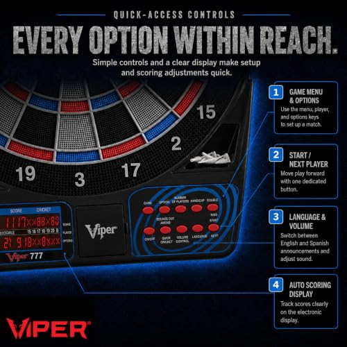 Viper 777 Electronic Soft Tip Dart Board - 15.5 Inch, 43 Games, Bilingual Voice