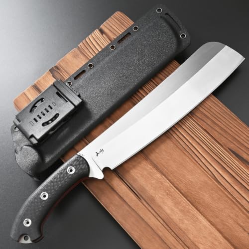 Silver Fixed Blade Knife with Carbon Fiber Handle, DC53 Steel, Full Tang, Sheath for Camping & Hunting