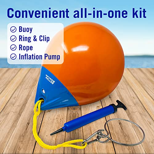 15-Inch Inflatable Anchor Buoy with Retrieval Ring and Pump - 60lb Lift