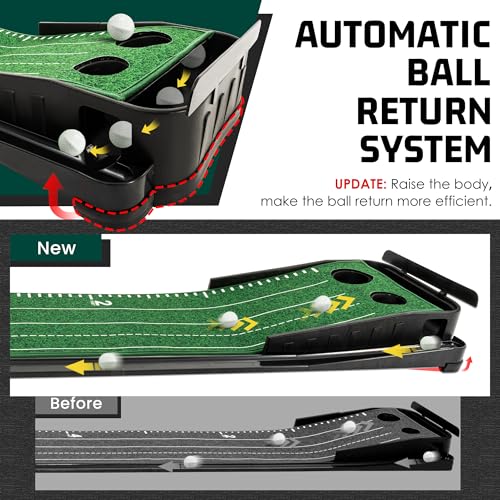 Indoor Golf Putting Green 9ft with Mirror & Auto Ball Return - Green