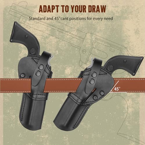 Leather Revolver Holster for Ruger Wrangler & Heritage 4.75 Inch Pistols – Ambidextrous, Adjustable Fit