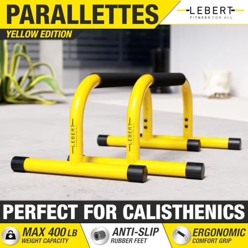 Yellow Parallette Push Up Bars for Strength & Gymnastics - Home & Garage Workout