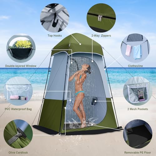 Castle Unicorn Green Camping Shower Tent 7.9 ft Extra Tall Privacy Shelter with Floor