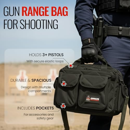 Orca Tactical Black Gun Range Bag for Handguns and Ammo – Self Standing, Durable Pistol & Revolver Storage