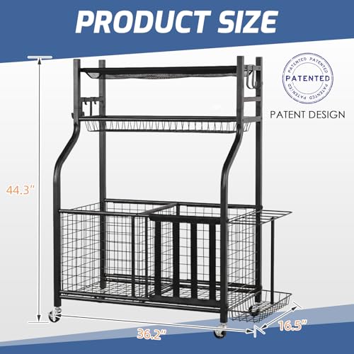 PLKOW Garage Sports Equipment Storage Organizer - Black, 36.2 x 16.5 x 44.3 Inches