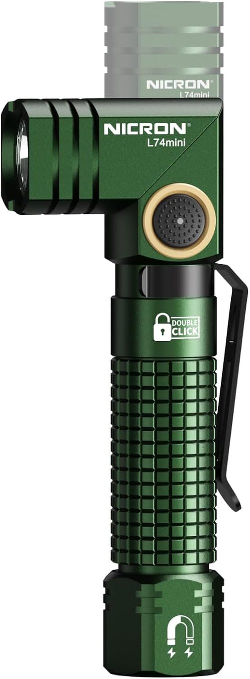 NICRON L74 Mini Flashlight - 400 Lumens, 90° Adjustable, IP65 Waterproof, Rechargeable EDC Light | Green