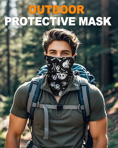Neck Gaiter Face Cover Mask with Skull Design - One Size, Pack of 4