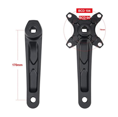 CYSKY Bike Crank Arm Set 170mm 104 BCD Square Taper Crankset with Chainring Bolts, for Mountain Bike, Road Bike, City Bike, Folding Bike, Ebike