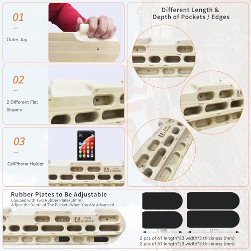 TWO STONES CJ-HB2001BX Wooden Rock Climbing Fingerboard Door Mount Training Station