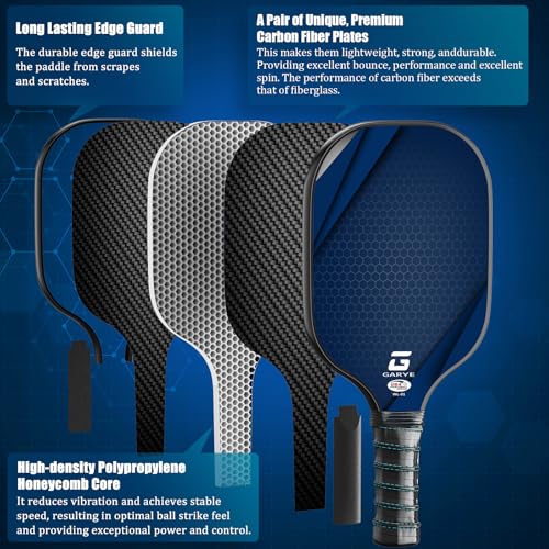 Pro Honeycomb Pickleball Paddles Set of 4 - USAPA Approved, Carbon Fiber, Lightweight Rackets, Includes 6 Balls & Bag
