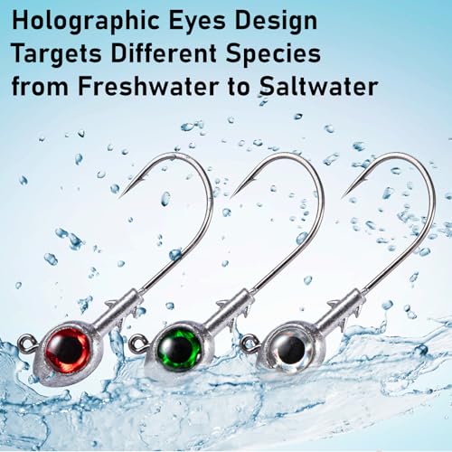Fishing Jig Heads with 3D Eyes, Saltwater & Freshwater, 1/4oz 3/8oz 1/2oz, 10 Pack