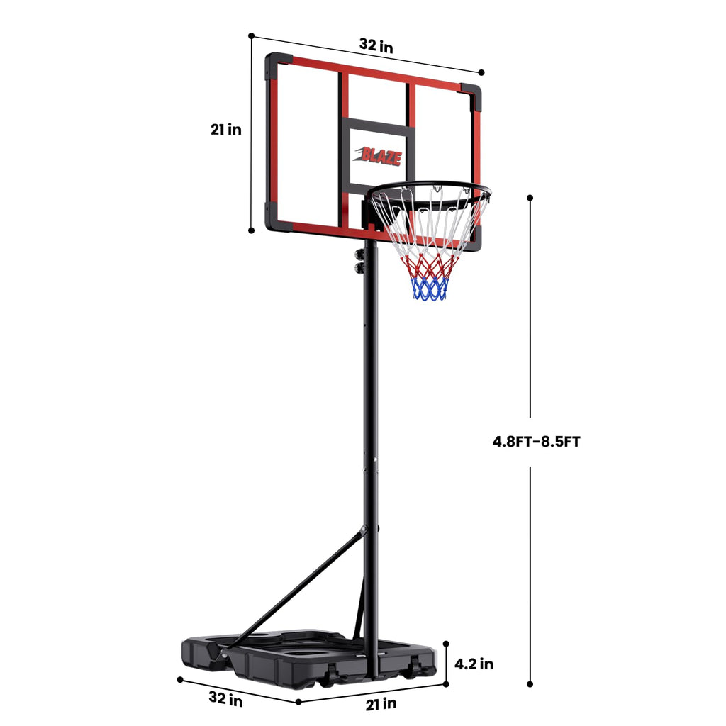 Portable Basketball Hoop for Kids & Teens, 4.1–8.5FT Adjustable Height, 32'' Shatterproof Backboard, Fillable Base with Weight Bag, Outdoor Goal for Backyard & Driveway(Black)