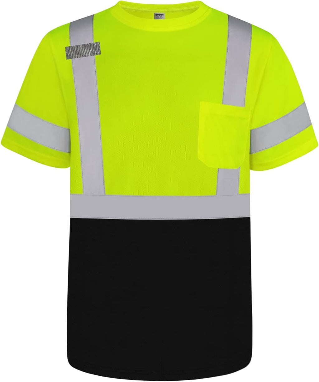 TCCFCCT High Visibility Shirt - Class 3 Reflective Safety Work Shirt for Men & Women | Short Sleeve, Durable DP-Yellow L