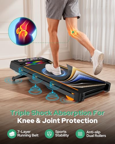 Rayspace Black Folding Under Desk Treadmill with 15% Auto Incline, Bluetooth Speakers & Remote, 450 lbs Capacity