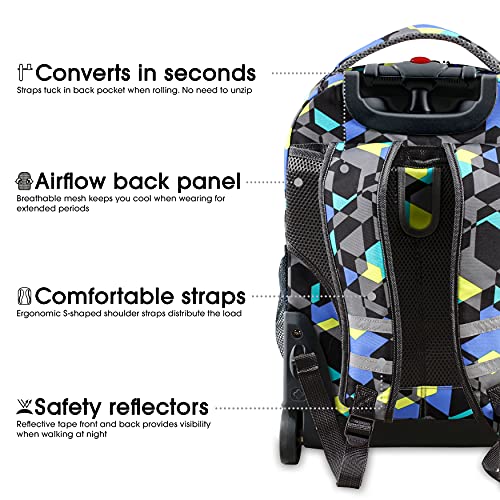 Kids Rolling Backpack with Wheels - J World Sunrise Cubes, 18x13x9 Inches, School & Travel Bag