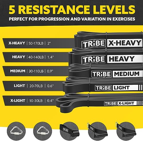 Black Tribe Lifting Resistance Bands Set with Handles & Door Anchor - 5 Levels for Workout