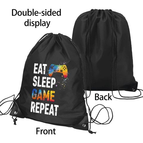 Pishovi Eat Sleep Game Repeat Drawstring Waterproof Backpack, Sports Bag for Men & Women, Player Gifts for Game Lovers