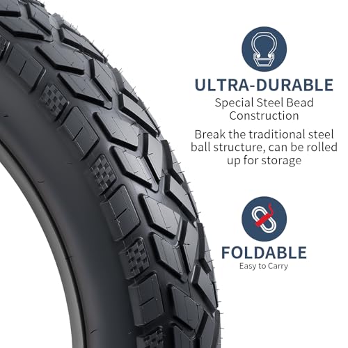 YunSCM Heavy Duty 20x4.0 Fat E-Bike Tires + 2 Tubes, Black, All-Terrain