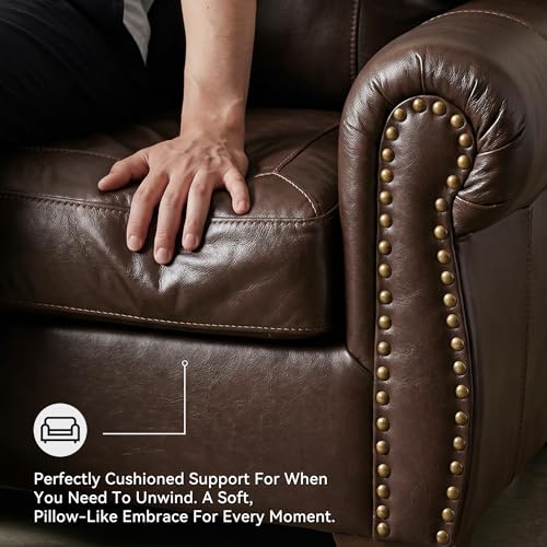 92-Inch Leather & Faux Leather Sofa - Classic Design, Dark Brown