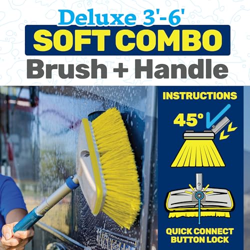Soft Yellow Telescoping Deck Brush Kit - Marine & Outdoor Cleaning Tool