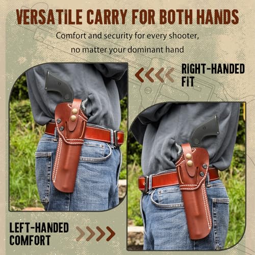Leather Revolver Holster 4.75 Inch for Ruger Wrangler & Heritage Rough Rider - Ambidextrous, Adjustable Retention
