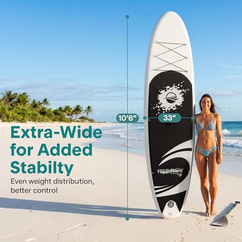 Inflatable Stand Up Paddle Board with Premium Accessories - Black Updated Version, 10'6" Wide Stable Design, 350 lbs Capacity