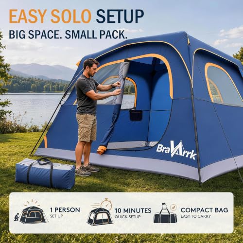 6 Person Family Camping Tent with Rainfly, Quick Setup Waterproof Cabin Tent