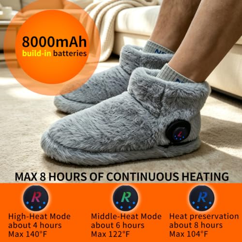 Ewarmer Gray Large Rechargeable Heated Slippers for Women, Graphene Heating, 4-8 Hour Warmth
