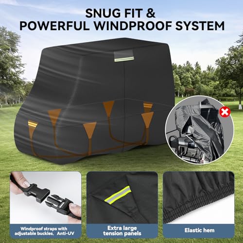 Black Golf Cart Cover Waterproof 1200D Solution-Dyed Fit for 2+2 Passengers