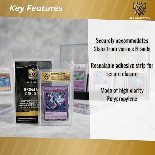 Max Protection Resealable Card Sleeves for PSA SGC BGS CGC Graded Cards - 100 Count