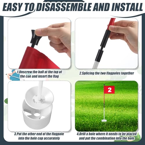 Lenwen 3ft Classic Golf Flagstick Set with Flags and Hole Cups - 6 Pack for Backyard Putting Green Practice