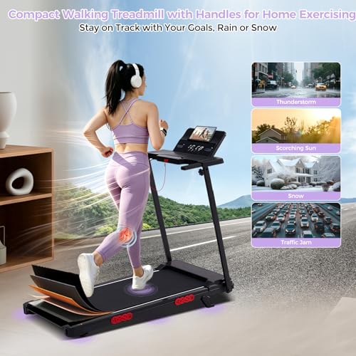 Compact Walking Pad Treadmill with Handle Bar & Incline for Home Exercise