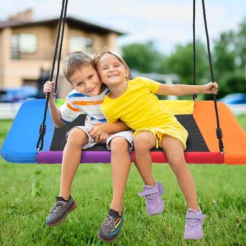 Hapfan Metal Kids Swing Set with Double Tree Swings for Backyard Play