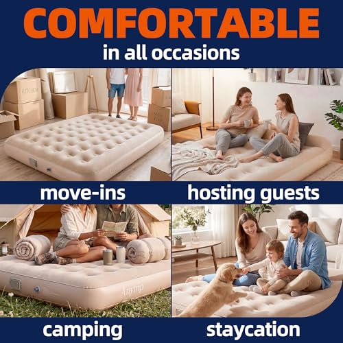 Anytrip 10-Inch Queen Inflatable Air Mattress with Built-In Rechargeable Pump, Portable Self-Inflating Bed for Camping & Guest Use