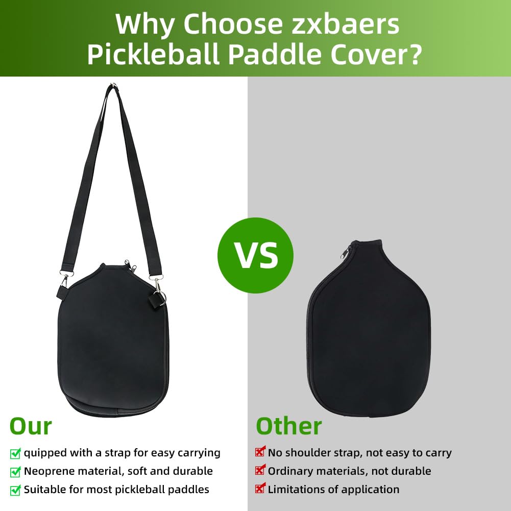 zxbaers 2PCS Pickleball Paddle Cover, Universal Pickleball Racket Sleeve Neoprene with Shoulder Strap, Pickleball Paddle Storage Bag Fit for Most USAPA Standard Pickleball Paddle Accessories