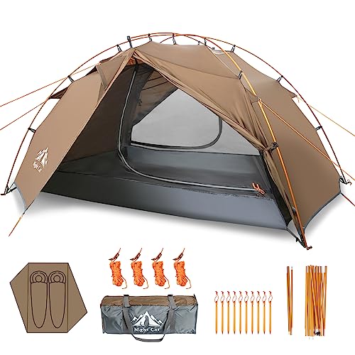 Night Cat 2 Person Backpacking Tent with Aluminum Poles, Khaki, Waterproof, Fast Setup