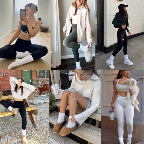 3 Pairs Non-Slip Grip Pilates Socks for Women - Long Slouchy Yoga & Workout Socks, White/Black/Light Grey, One Size