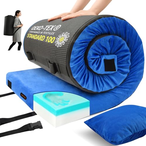 Lxotvae Blue 72x24x3 Inch Memory Foam Camping Mattress with Waterproof Non-Slip Bottom
