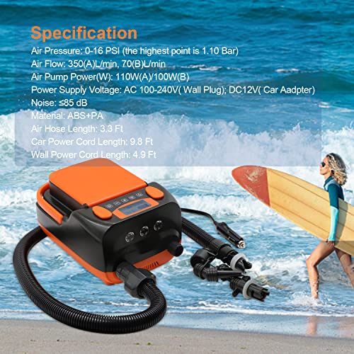 Rechargeable Electric SUP Pump 16PSI Portable Inflator/Deflator for Paddle Boards & Kayaks