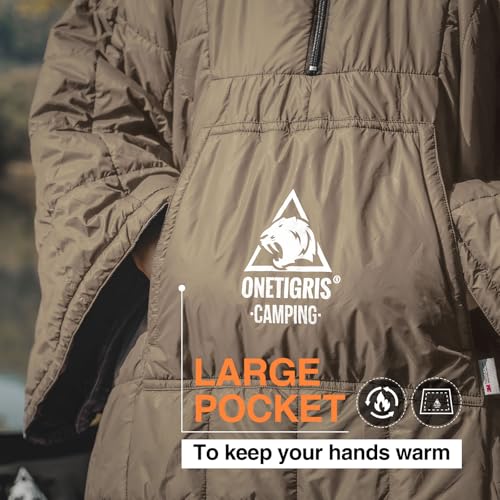 ONETIGRIS Brown Camping Blanket Poncho - Wearable Hoodie for Outdoors