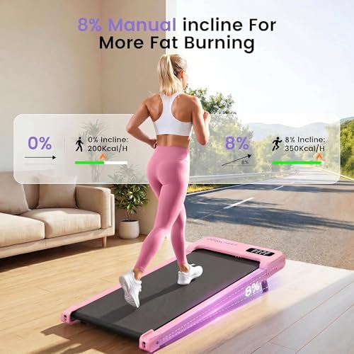 Pink Under Desk Treadmill with Incline and Vibration Plate for Women