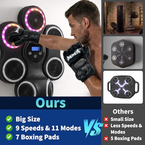 Music Boxing Machine for Kids & Adults, Wall-Mounted Interactive Punching Target with RGB Lights and Bluetooth, 11 Modes & 9 Speeds