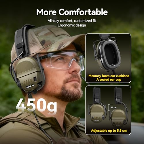 Retevis Noise-Canceling Tactical Headset with Hearing Protection, Wireless Compatibility