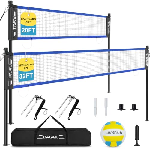 BAGAIL Outdoor Volleyball Net Set 20FT & 32FT Blue Portable Volleyball Nets