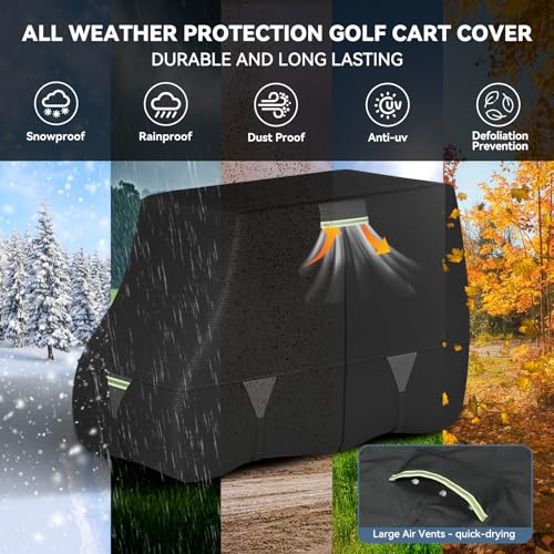 Black Golf Cart Cover Waterproof 1200D Solution-Dyed Fit for 2+2 Passengers