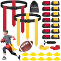 Flag Football Set for 14/20 Players - Adjustable Belts, Cones, Football, Pump, Bag - Youth & Adult Training Kit - Red Yellow Black Pump